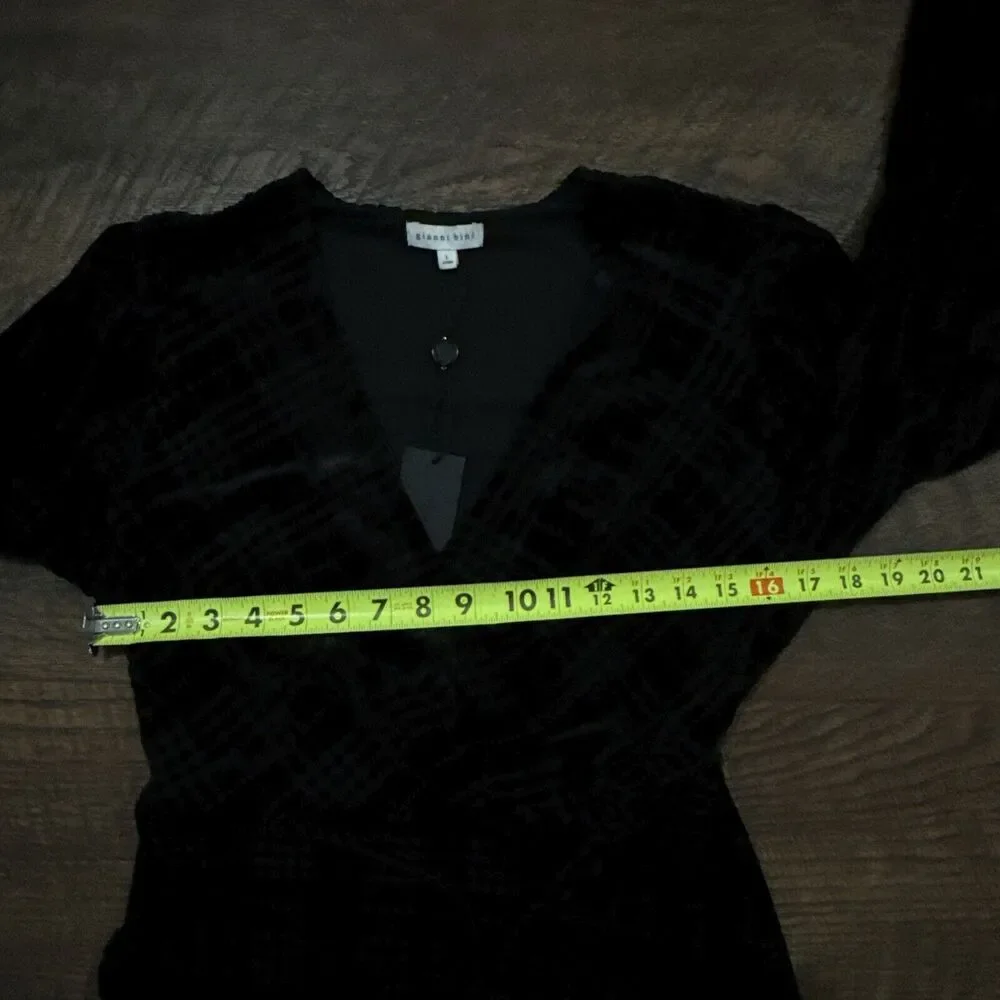 Gianni Bini Dress Mini Black Houndstooth Velvet Wrap Long Sleeve Size Large New